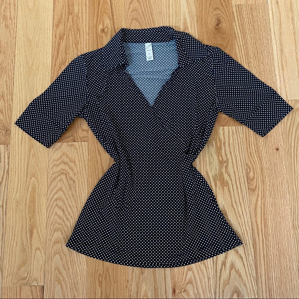 Black and white polkadot blouse